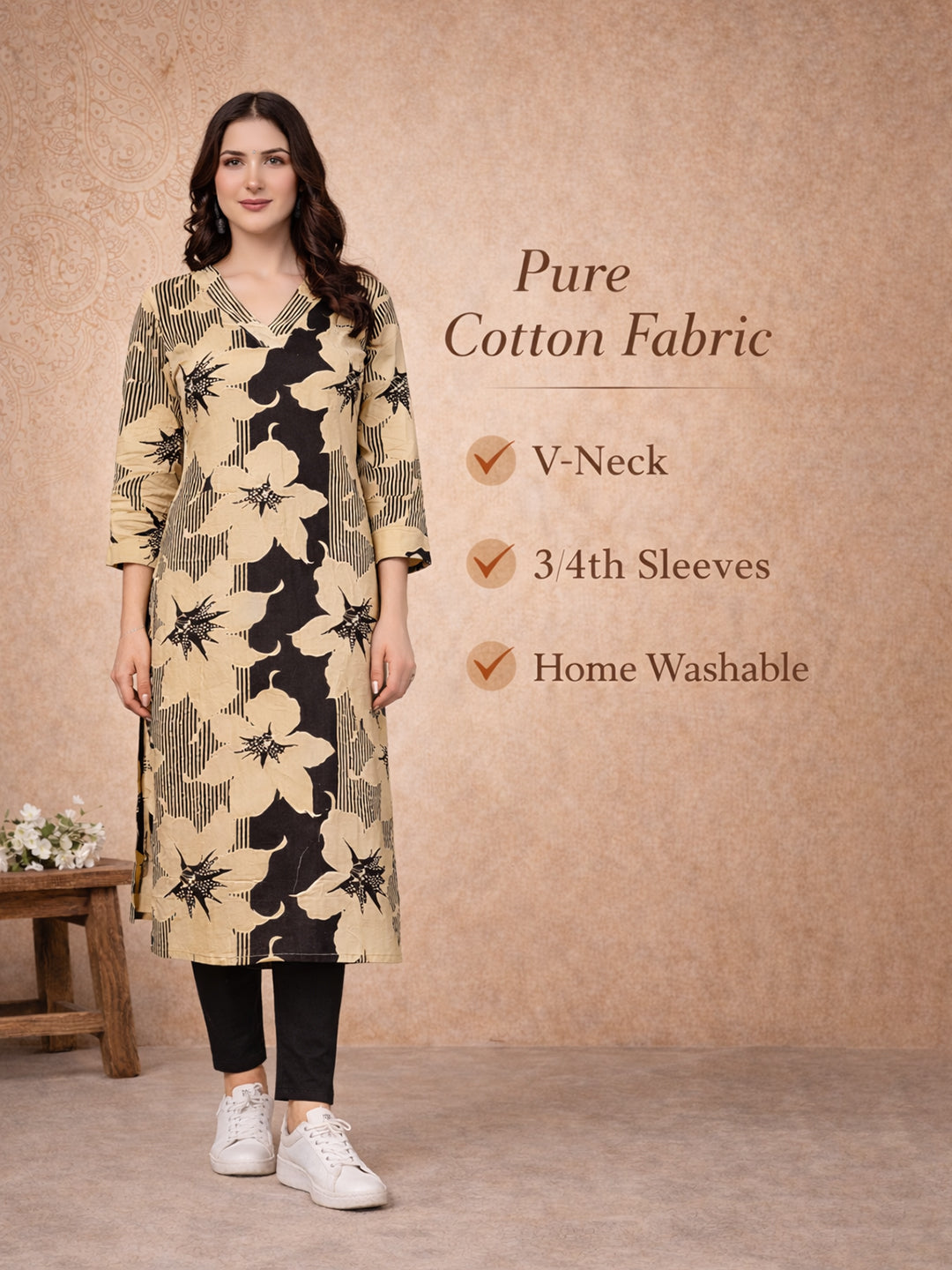 Black Floral Printed Kurti