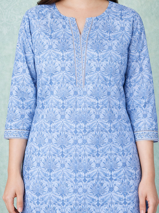 Blue Straight Printed Kurti