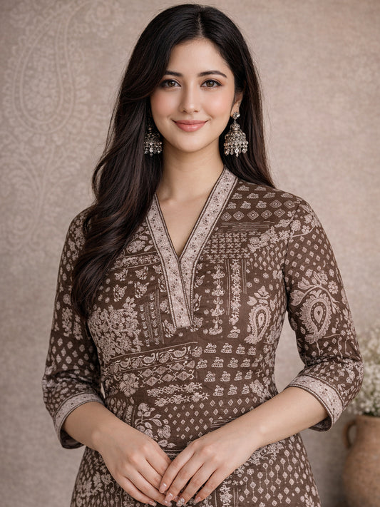 Brown Ethnic Printed Kurti