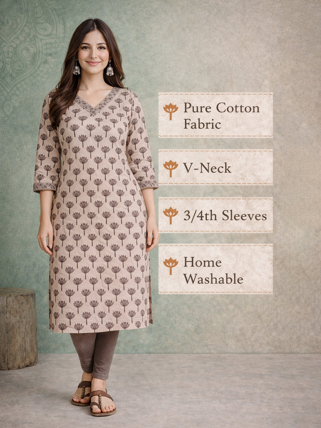 Beige Everyday Printed Kurti