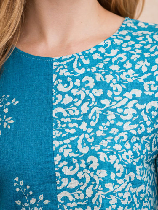 Blue Block Print Cotton Kurta