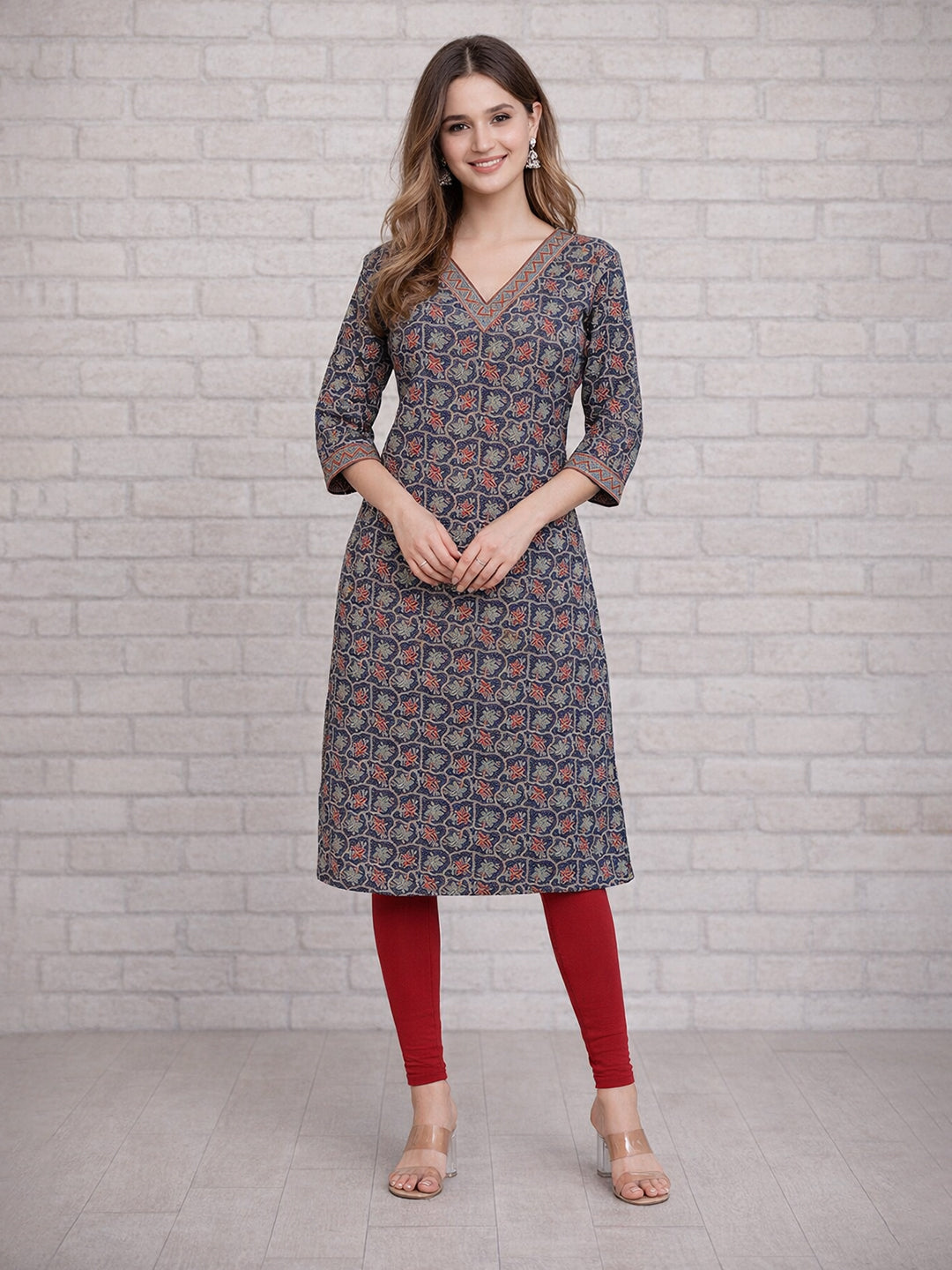 Blue Floral Printed Kurti
