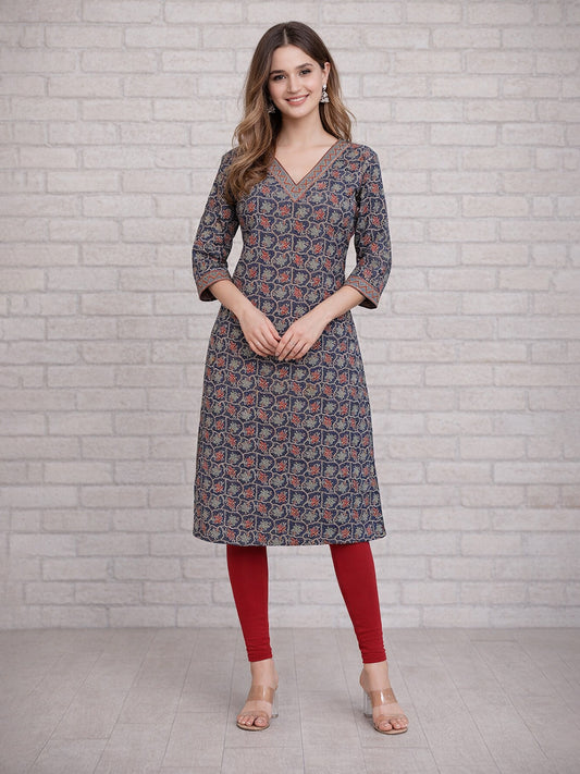 Blue Floral Printed Kurti