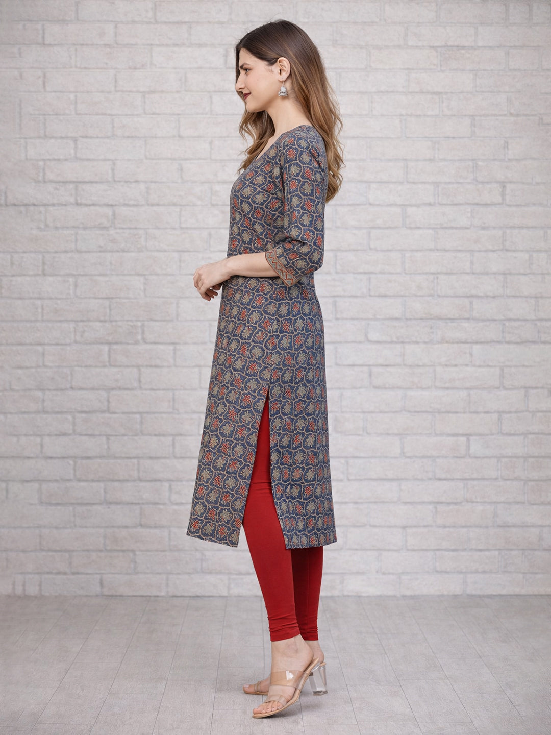 Blue Floral Printed Kurti