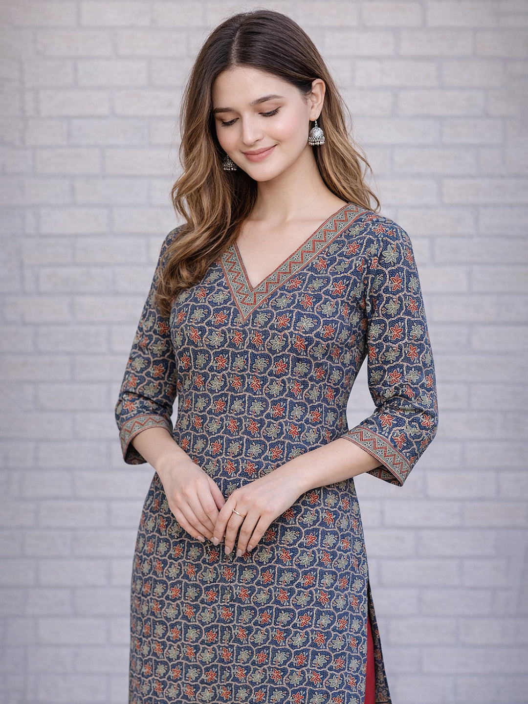 Blue Floral Printed Kurti