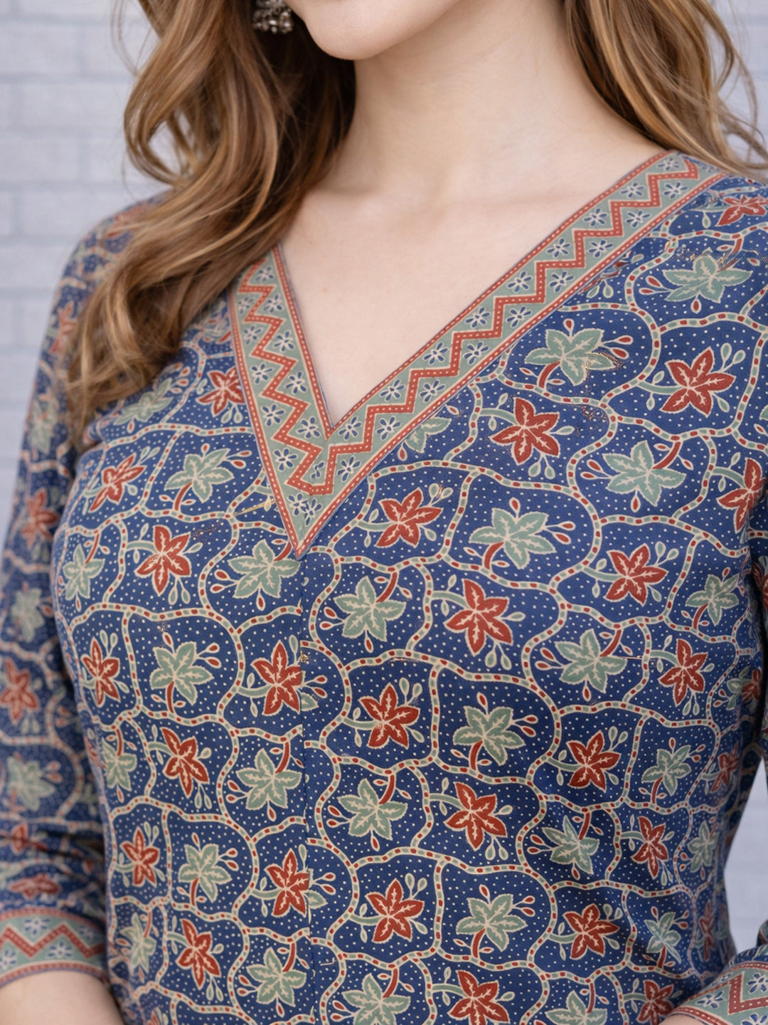 Blue Floral Printed Kurti