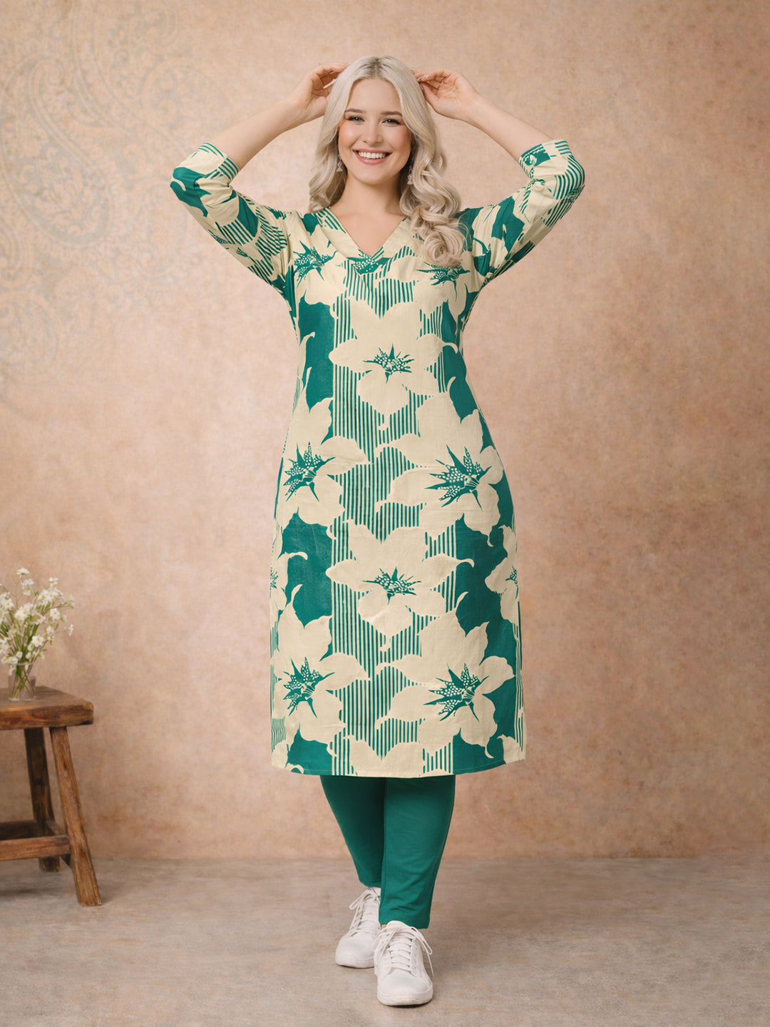 Green Leaf Printed Kurti