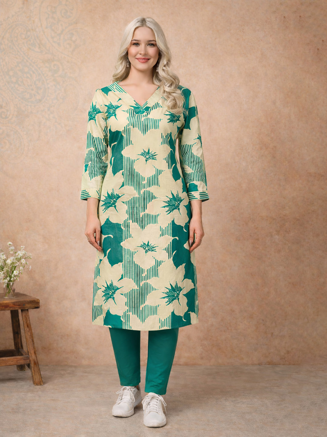Green Leaf Printed Kurti