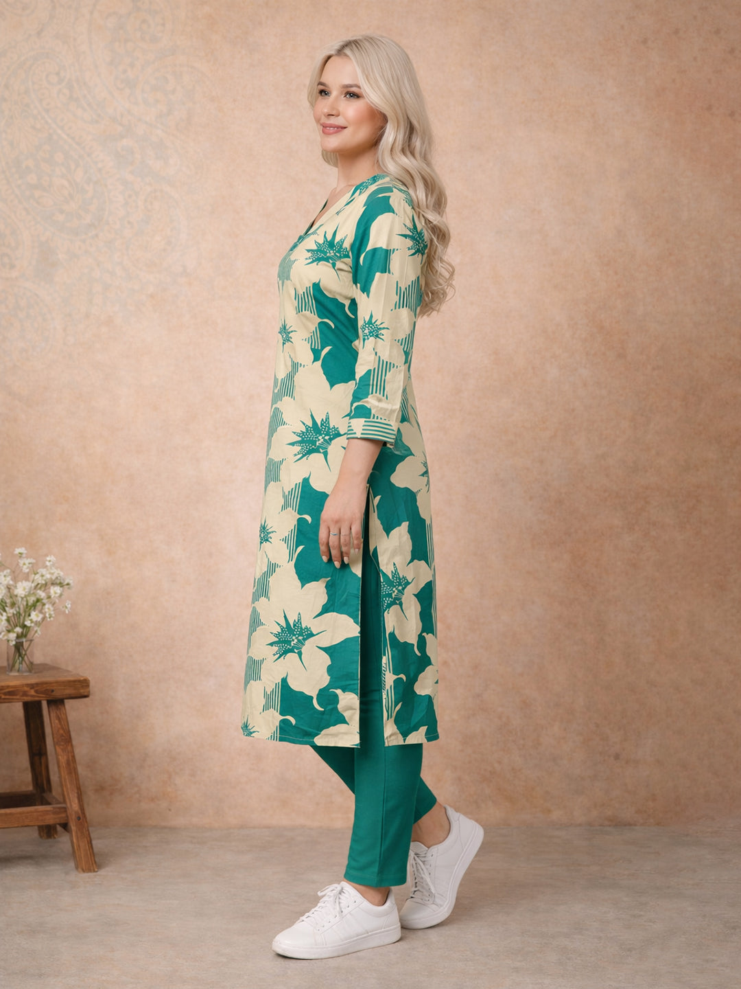 Green Leaf Printed Kurti