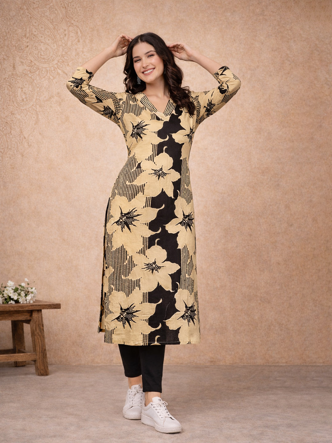 Black Floral Printed Kurti