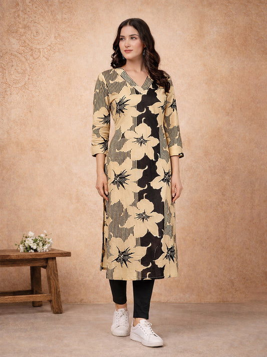 Black Floral Printed Kurti