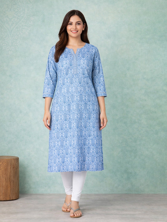 Blue Straight Printed Kurti