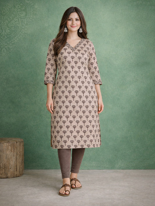 Beige Everyday Printed Kurti