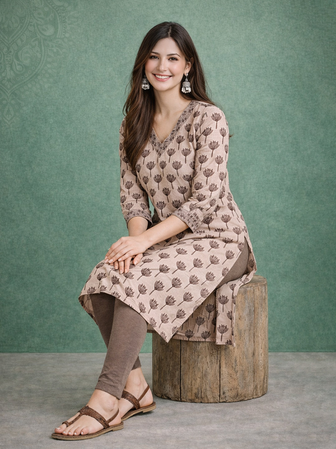 Beige Everyday Printed Kurti